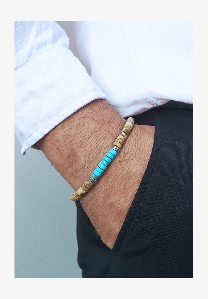 SIXTY STONES Bracciale Heishi In Pietre Naturali - Turchese, Diaspro Verde E Blu - Realizzato A Mano, Taglia Unica