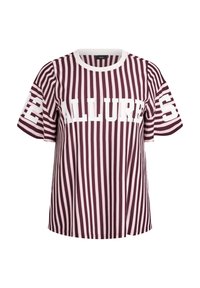 T-shirt w paski w kolorze maroon i jasnoróżowym, z krótkim rękawem, z wyraźnym białym napisem "ALLURE" oraz numerem "22" na rękawie.
