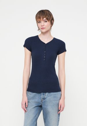 EXTRA SLIM HENLEY - Lihtne T-särk - dark blue