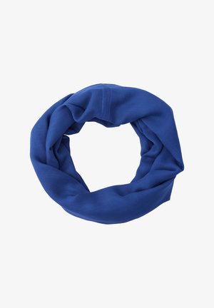 Pañuelo circular azul hecho de tela suave, con una textura lisa y un diseño drapeado. No se ven motivos ni accesorios.