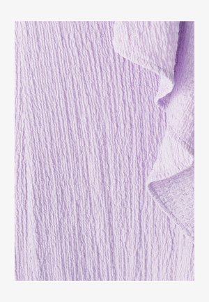 Lavender textured fabric with a crinkled surface, showing varying patterns and folds. Soft, lightweight, with a slightly wrinkled edge.