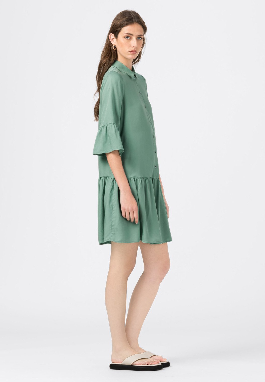 HALLHUBER HÄNGERCHEN MIT PERLMUTTKNÖPFEN UND VOLANTS - Abito a camicia -  jade/verde - Zalando