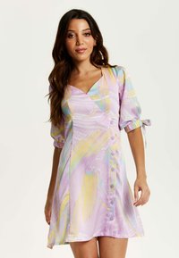 Liquorish MINI ABSTRACT BRUSH STROKE PRINT WITH V NECK, TI - Day dress - lilac