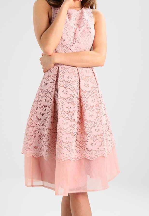 open lace back dress Sleeveless Floral Dip Hem Dress in Pink