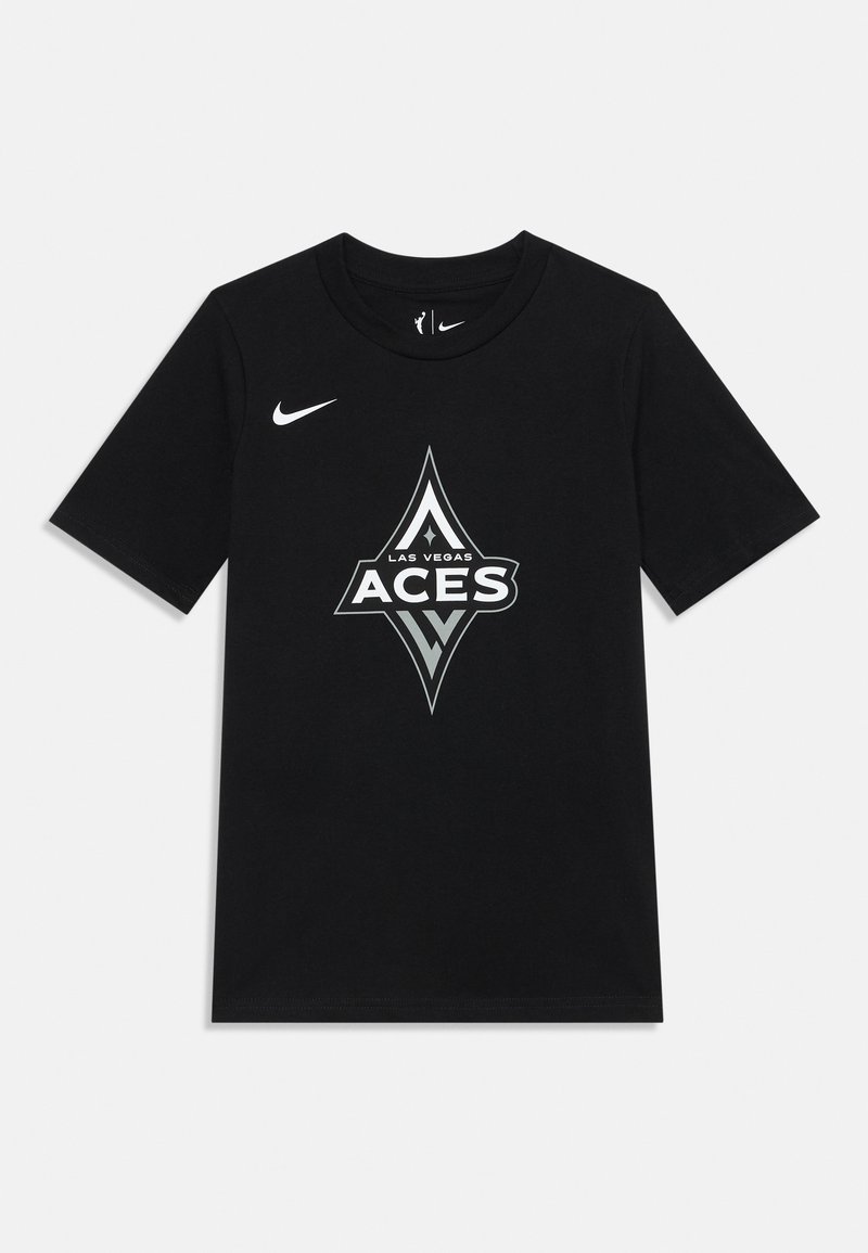 Svart bomullströja med rundad halsringning, som har en stor vit och grå "Las Vegas Aces" logotyp och Nike-swoosh på framsidan.