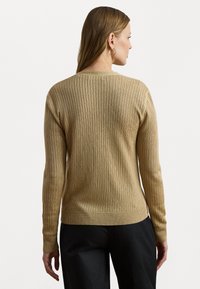 Lauren Ralph Lauren Rib Knit Linen Blend V Neck Cardigan - Kardiganas - camel