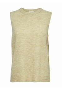 Maglione senza maniche beige in maglia con scollo rotondo, caratterizzato da una finitura testurizzata e dettagli con spacchi laterali per una vestibilità comoda.