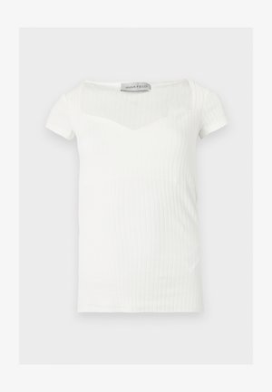 Biely rebrovaný krátky rukáv s hranatým výstrihom a jemným diagonálnym švom, značený Anna Field.