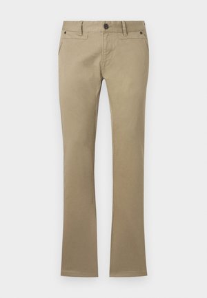 Beige katoenen broek met een rechte pijpdesign, voorzien van een knoopsluiting, riemlussen en voorzakken.