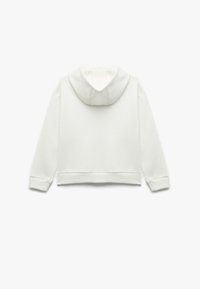 Witte cropped hoodie gemaakt van zachte stof, met een ronde capuchon, geribbelde manchetten en een rechte zoom, met een gladde textuur en zonder patronen.