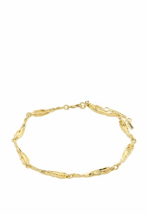 Bracelet en or avec un design ondulé et texturé, agrémenté d'accents lisses et polis, et d'une fermeture à clapet sécurisée. Comprend une chaîne de longueur ajustable.