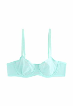 Soutien-gorge sous-vêtements en vert menthe avec bretelles réglables, bonnets en mesh texturé et bande élastique douce pour le soutien. Design simple et fonctionnel.