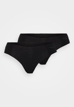 Black underwear in a brief style, made from a soft, stretchy fabric. Features a seamless design and subtle logo on the waistband.
