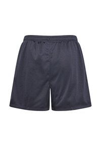 Mörkgrå idrottsshorts i andningsbart mesh-material, med elastisk midja och lös passform för komfort under rörelse.