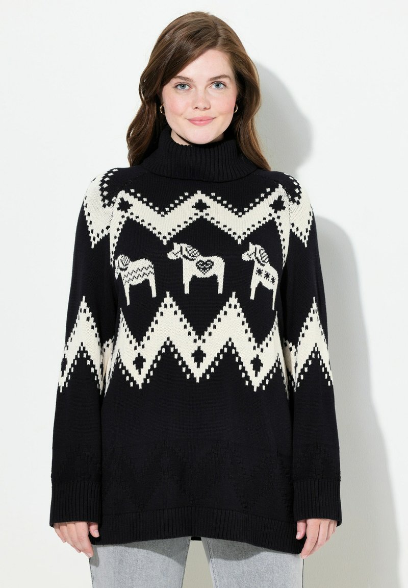 Ulla Popken FAIR ISLE TURTLENECK - Strickpullover - black