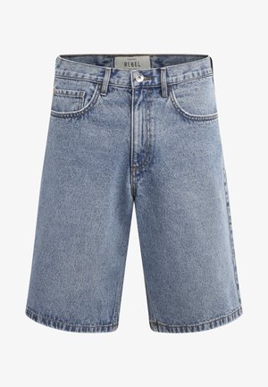 Leren shorts in lichtblauw met een vervaagde was. Bevat vijf zakken, een ritsopening en een middelhoge taille. Dubbel gestikte zoom.
