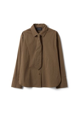 Les Copains, STRIPED SHIRT WITH MATCHING TIE - Camicia - white brown