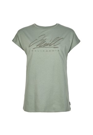 T-shirt vert clair à manches courtes avec un col rond et "O'Neill California" brodé en fil assorti sur le devant.