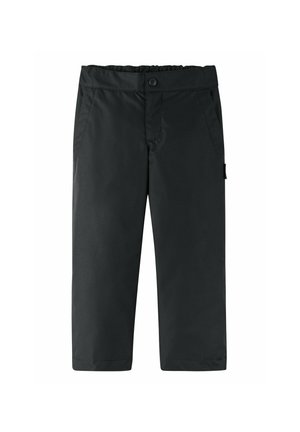 Pantaloni neri con frontale liscio, vita elastica e due tasche laterali. Realizzati in tessuto liscio e resistente all'acqua, presentano una vestibilità comoda.