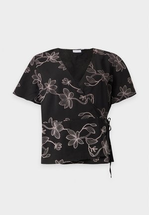 VILA, VIKIRKA V NECK WRAP - Blouse - black/birch