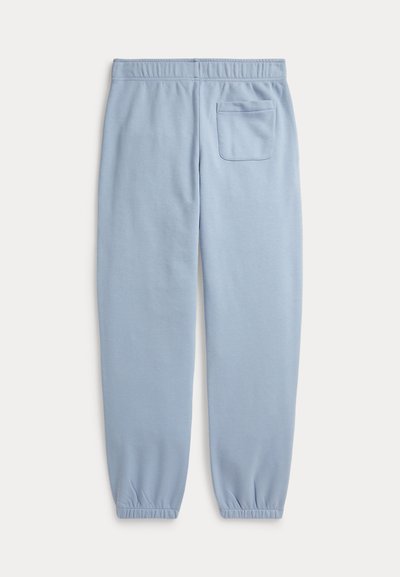 Ανοιχτό μπλε αθλητικό παντελόνι με ελαστική μέση και τελειώματα, με μία πίσω τσέπη στη δεξιά πλευρά.