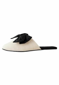 REGULAR FIT - LINEN BLEND BOW MULE SLIPPERS  . - Slippers - neutral black