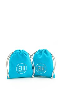 Two turquoise microfiber drawstring bags with silver cord accents and white "Elli" branding on the front.