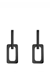 Schwarze Hängehänger mit geometrischem Design aus rechteckigen Formen. Glatte, glänzende Oberfläche und ein minimalistischer, moderner Look.