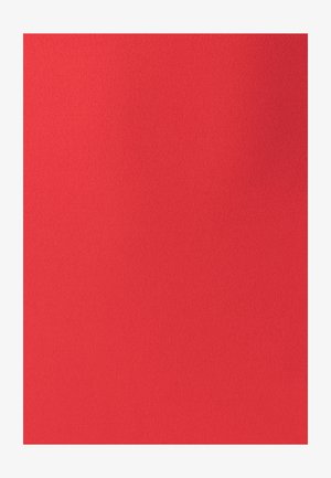 Raudona medžiaga su lygaus paviršiaus tekstūra, turinti tolygų matinį finišą. Paviršius atrodo šiek tiek minkštas ir neturi jokių raštų ar puošmenų.