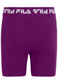 Boxers morados con un logotipo blanco "FILA" en la cinturilla elástica. Elaborados con un material suave y elástico. Diseño deportivo.