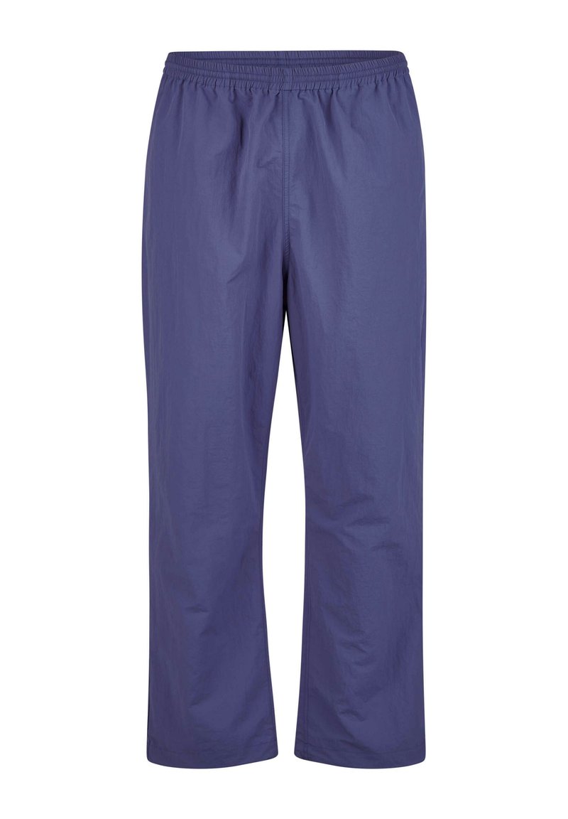 Lila, leichte Stoffhosen mit einem elastischen Bund, geradem Schnitt und glatter Textur. Keine Taschen oder auffälligen Hardware-Elemente.