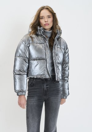CROPPED METALIC PUFFER - Winter jacket - grey