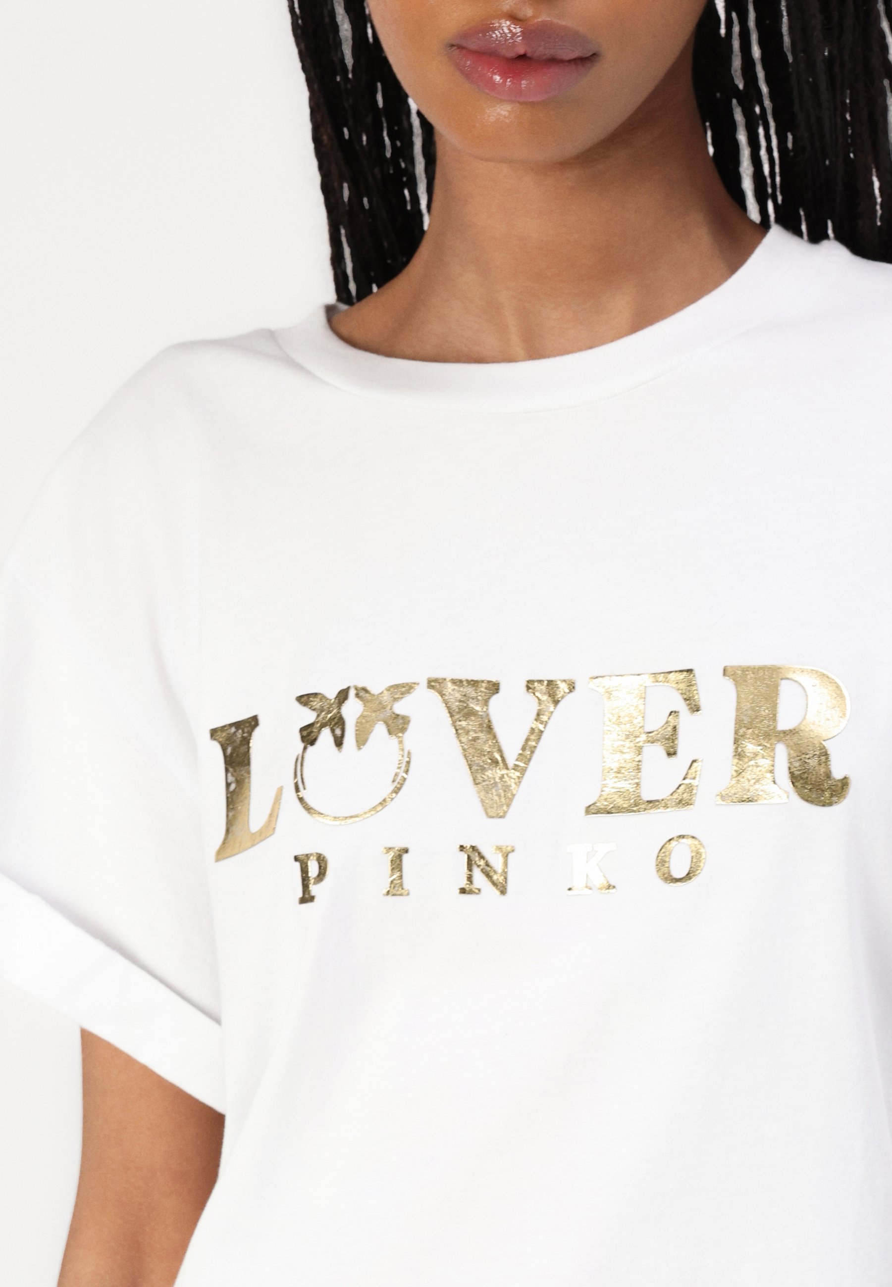 Pinko MYLAR LOVER - T-shirts print - bianco/oro free/lys