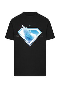 Black cotton t-shirt featuring a blue and white diamond graphic with ice-like texture and the text "TAKE ME HOME" prominently displayed.