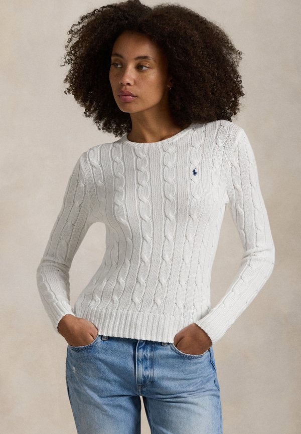 Cable Knit Cotton Crewneck Sweater - Jumper - weiss2