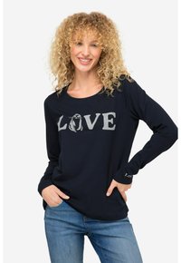 Marineblaues Langarmshirt mit grauem "LOVE"-Text und Grafik. Weicher, elastischer Stoff und lässiger Schnitt. Mit Bündchen und Logodetail.