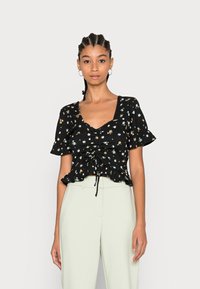 Vero Moda VMNILLE CROPPED ROUCHING TOP  - Blusa - black/small flowers