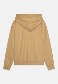 Felpa con cappuccio in beige chiaro, realizzata in materiale morbido. Presenta polsini e orlo a costine, con una vestibilità comoda e un design minimalista.