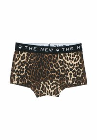 Leopárdmintás, boxer stílusú alsónemű, fekete elasztikus derékpánttal, rajta a "THE NEW" felirattal. Az anyag lágy és rugalmas.