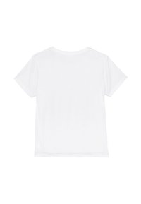 Weißes Baumwoll-T-Shirt mit Rundhalsausschnitt und kurzen Ärmeln, das ein schlichtes Design und eine weiche, glatte Textur aufweist. Keine Grafiken oder Muster.