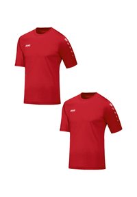 Red short-sleeve sports shirts with "JAKO" logo on the front and dotted accents on the sleeves. Made from lightweight, breathable fabric.