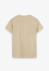 Camiseta de manga corta en algodón beige claro, con cuello redondo y un diseño trasero simple y sin adornos.