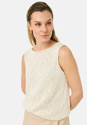 Maglione senza maniche beige chiaro con un motivo a maglia testurizzato, scollo rotondo e un delicato dettaglio all'orlo, realizzato in tessuto traspirante.
