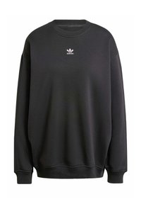 Svart sweatshirt i bomull med rund hals, långa ärmar, ribbade muddar och en liten vit Adidas-logotyp på bröstet.