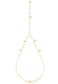 Collana in oro con accenti sferici, collegamenti delicati e un gancetto regolabile. Il design è minimalista ed elegante.