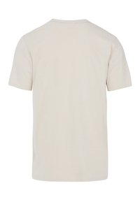 Kortærmet t-shirt i lys beige bomuld, med rund halsudskæring og standard pasform. Glat tekstur med et enkelt, ensfarvet design.