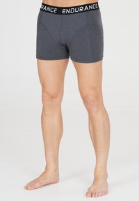 Grijze boxershorts van zachte stof, met een zwarte elastische tailleband met het logo "ENDURANCE". Ontworpen voor comfort en pasvorm.