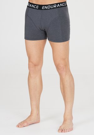 Grijze boxershorts van zachte stof, met een zwarte elastische tailleband met het logo "ENDURANCE". Ontworpen voor comfort en pasvorm.