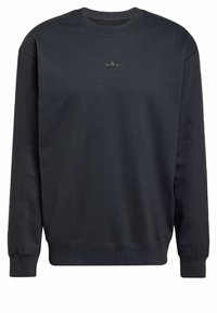 Sort sweatshirt lavet af bomuldsblanding, med rund halsudskæring, ribbede ærmer, og broderet logo på brystet. Teksturerede sidelommer.