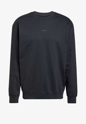 Sweatshirt negru dintr-un amestec de bumbac, cu decolteu rotund, manșete ribbate și logo-ul mărcii brodat pe piept. Panouri laterale texturate.